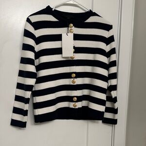 Zara Navy and White Striped Cardigan with Gold Buttons
